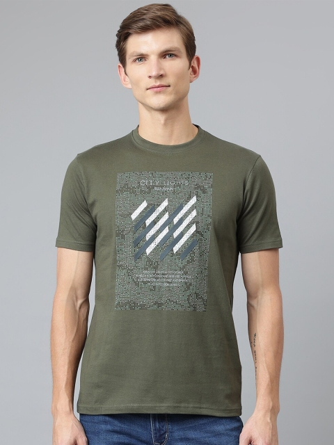 

Men's Olive Regular Fit Printed Round Neck T-Shirt