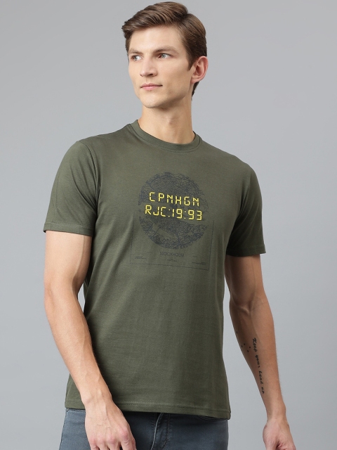 

Richlook Men Olive Green Typography Printed T-shirt