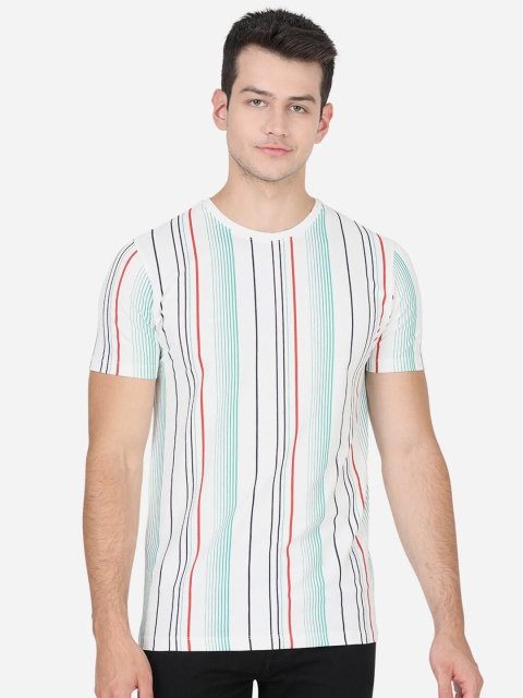 

JADE BLUE Men's Off White Striped Slim Fit T-shirt