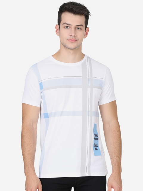 

JADE BLUE Men White Checked Slim Fit T-shirt