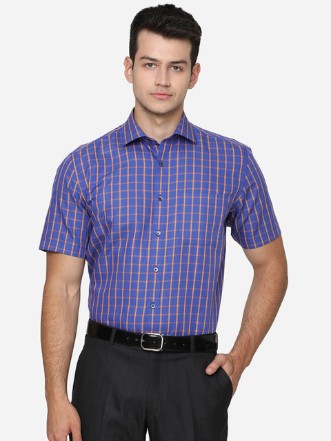

JADE BLUE Men Blue Checked Cotton Formal Shirt