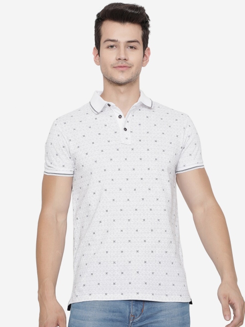 

JADE BLUE Men White Printed Polo Collar Slim Fit T-shirt
