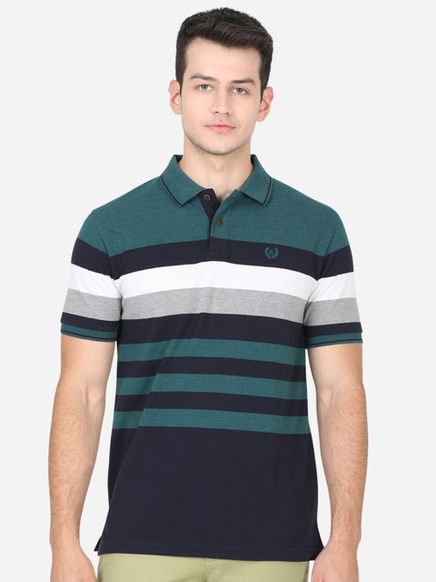 

Greenfibre Men Green Striped Polo Collar Slim Fit T-shirt