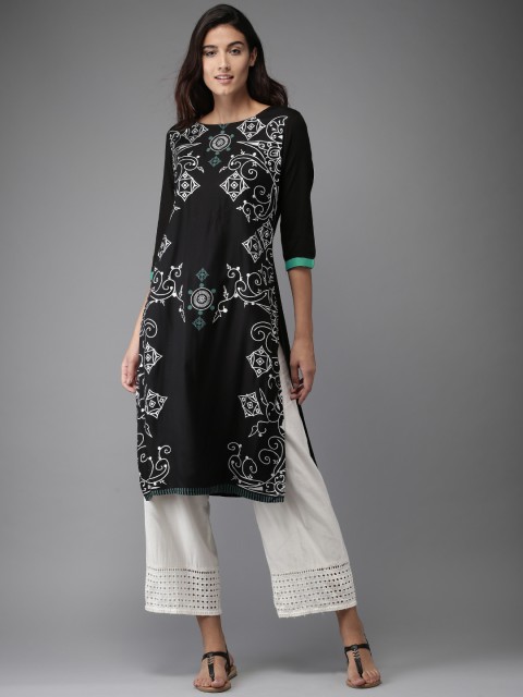 

Moda Rapido Women Black Printed Straight Kurta