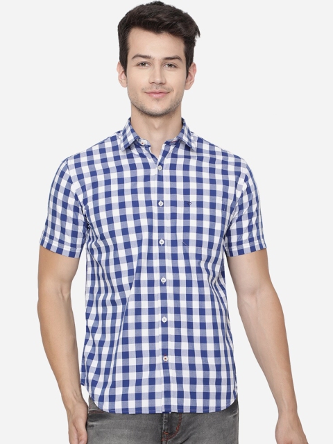 

Greenfibre Men Blue Gingham Checks Checked Casual Shirt