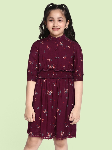 

Bella Moda Maroon Pure Cotton Floral A-Line Dress