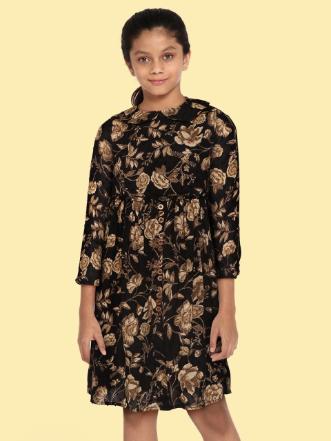 

Bella Moda Black & Brown Floral Peter Pan Collar A-Line Dress