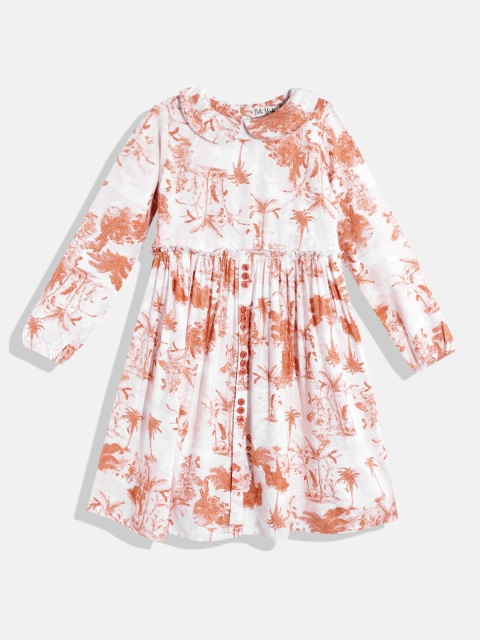 

Bella Moda White & Rust Orange Floral Peter Pan Collar A-Line Dress