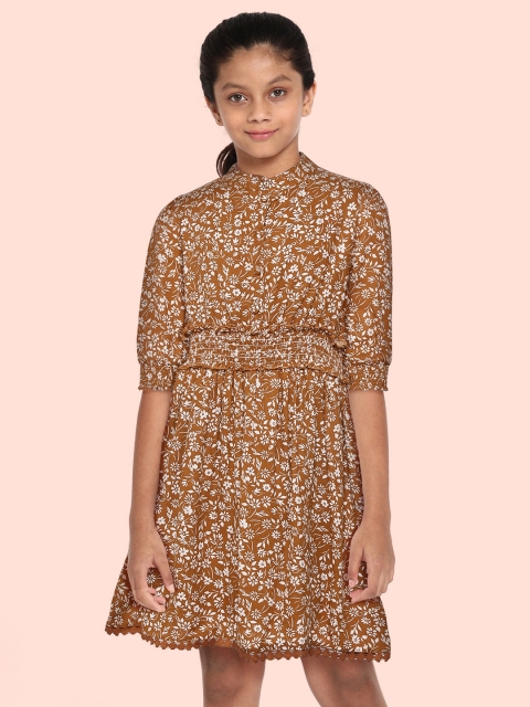 

Bella Moda Brown & White Floral A-Line Dress