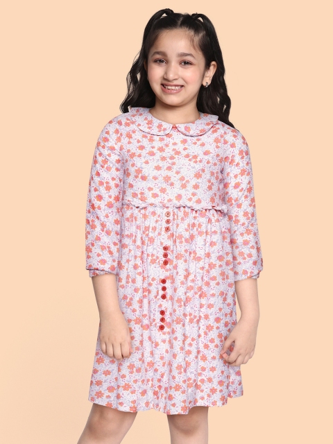 

Bella Moda Blue & Orange Floral Peter Pan Collar A-Line Dress