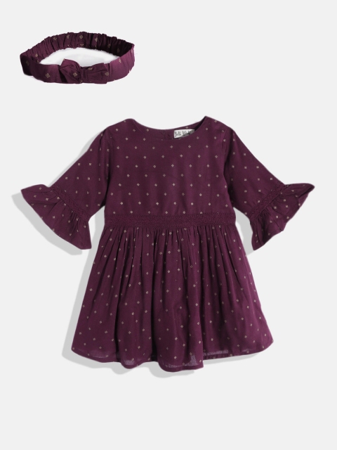 

Bella Moda Purple Pure Cotton Dress With Head Band