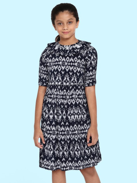 

Bella Moda Navy Blue & White A-Line Dress