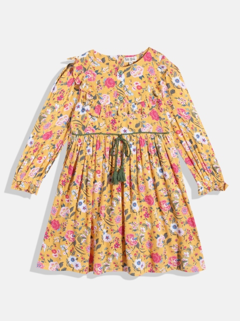 

Bella Moda Yellow Cotton Floral A-Line Dress