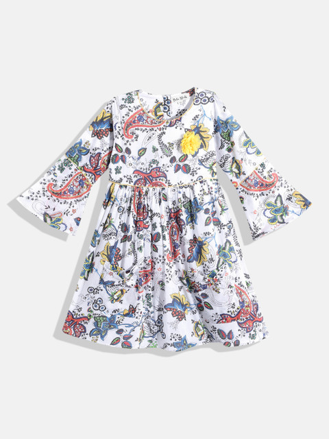 

Bella Moda White Cotton Ethnic Motifs A-Line Dress