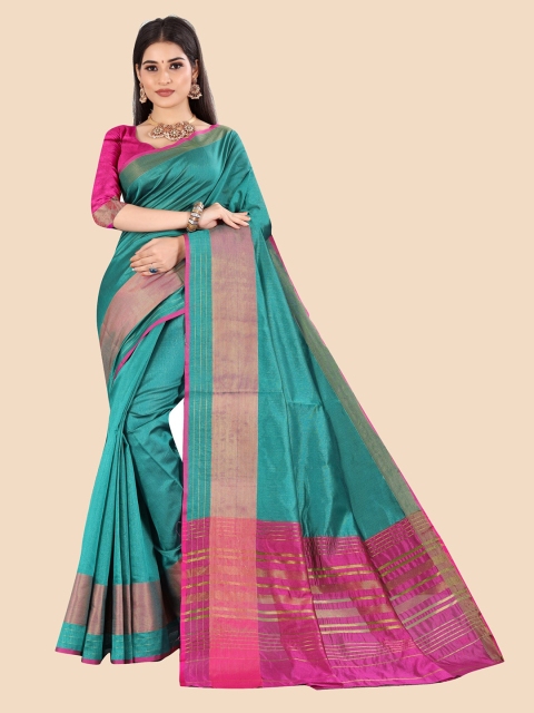 

VAIRAGEE Teal Green & Maroon Poly Silk Saree