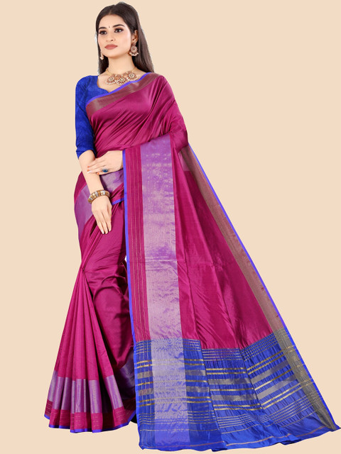 

VAIRAGEE Magenta & Navy Blue Woven Design Saree