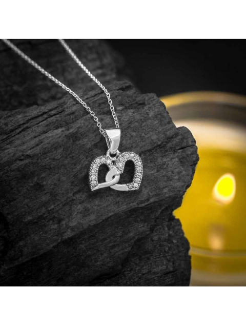 

ANAYARA Silver-Toned 925 Sterling Silver Heart Pendant with Link Chain