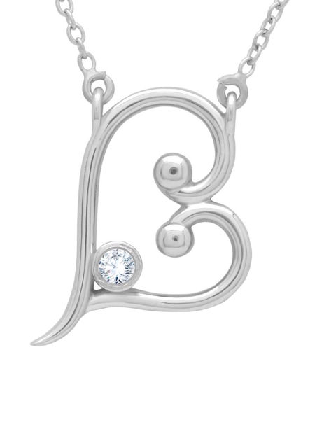 

ANAYRA Women 925 Sterling Silver Heart Shaped Stone Studded Pendant with Link Chain