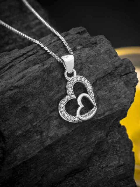 

ANAYARA Silver-Toned 925 Sterling Silver Heart Pendant with Link Chain