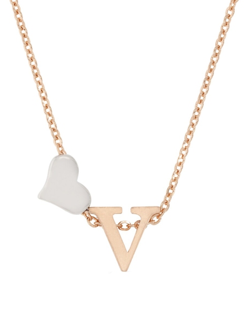 

ANAYRA White 925 Sterling Silver Gold-Plated Heart & V Initial Pendant with Link Chain