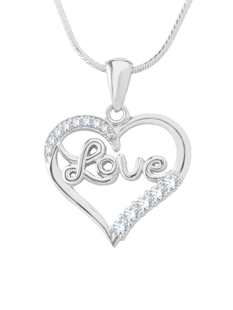 

ANAYRA Women 925 Sterling Silver Heart Shaped Stone Studded Pendant with Link Chain