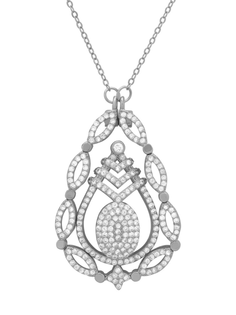 

ANAYRA Women 925 Sterling Silver Stone Studded Pendants with Link Chain, White