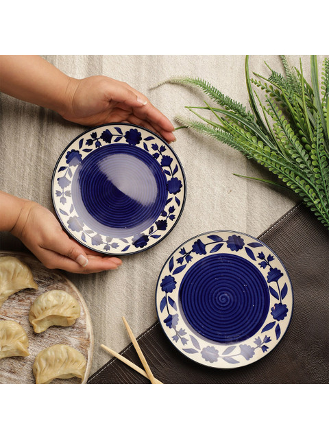 

The Decor Mart Blue & White 2 Pieces Printed Ceramic Glossy Plates