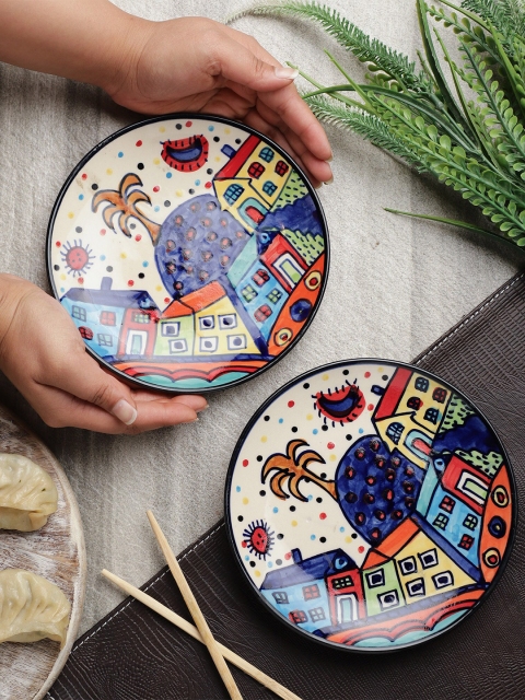 

The Decor Mart Blue & Red 2 Pieces Printed Ceramic Glossy Plates