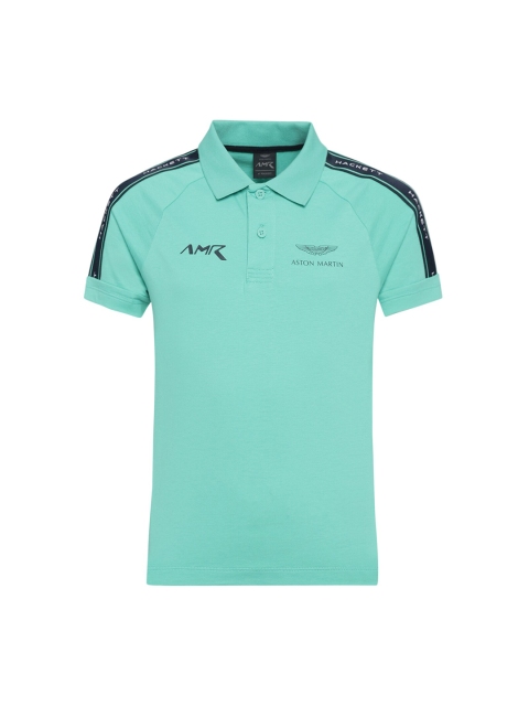 

HACKETT LONDON Boys Blue Typography Colourblocked Polo Collar T-shirt