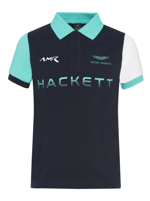 

HACKETT LONDON Boys Navy Blue & Tan Typography Printed Polo Collar T-shirt