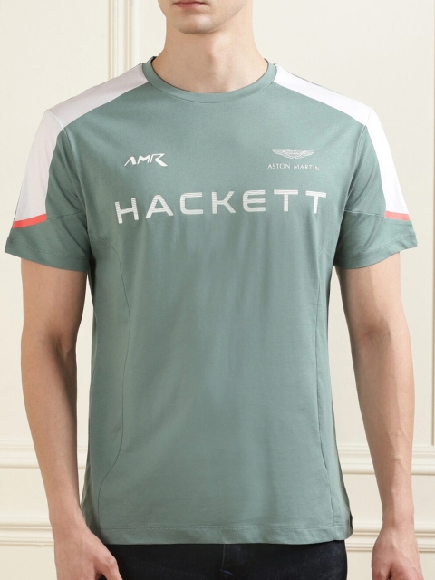 

HACKETT LONDON Men Green & White Typography T-shirt