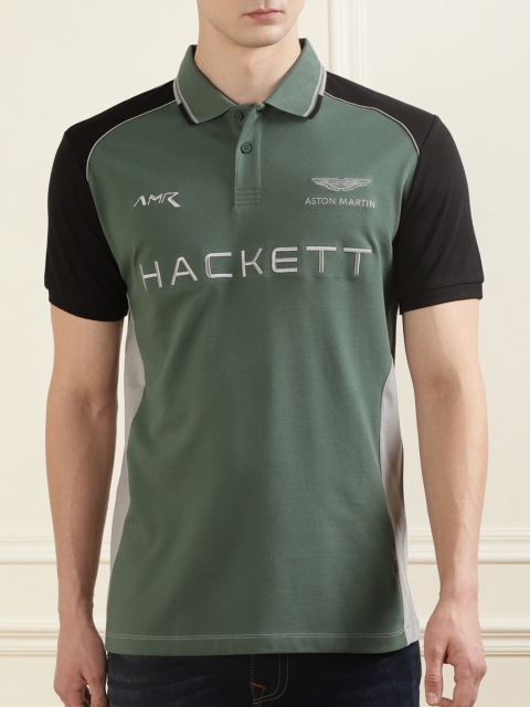 

HACKETT LONDON Men Green & Grey Typography Polo Collar T-shirt