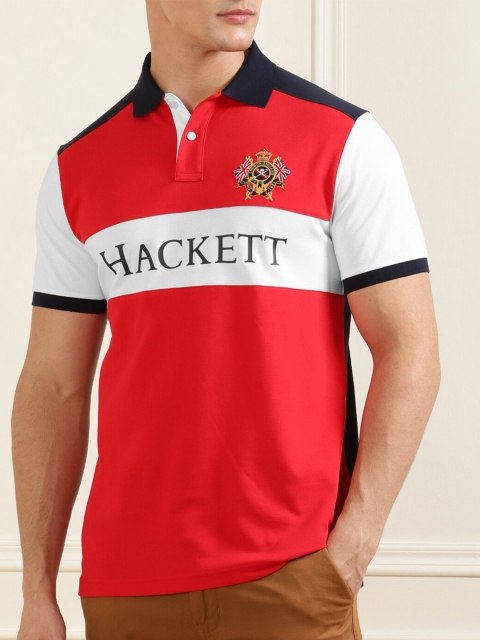 

HACKETT LONDON Men Red Colourblocked Polo Collar T-shirt