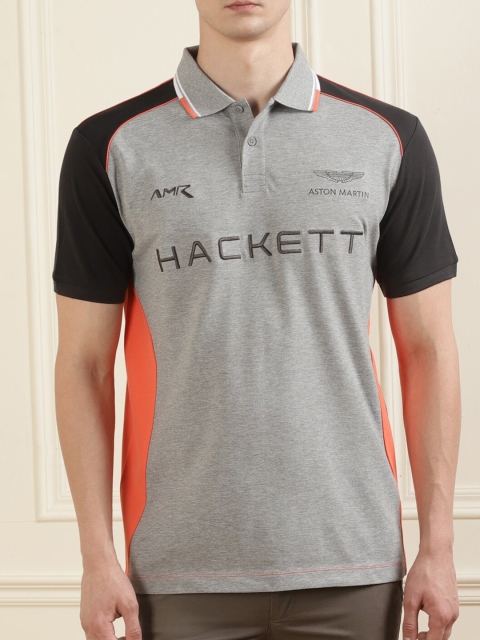 

HACKETT LONDON Men Grey Colourblocked Polo Collar T-shirt