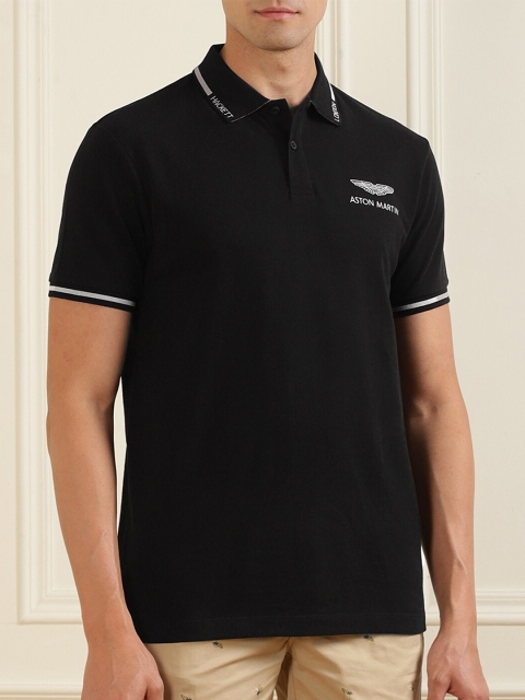 

HACKETT LONDON Men Black Polo Collar T-shirt