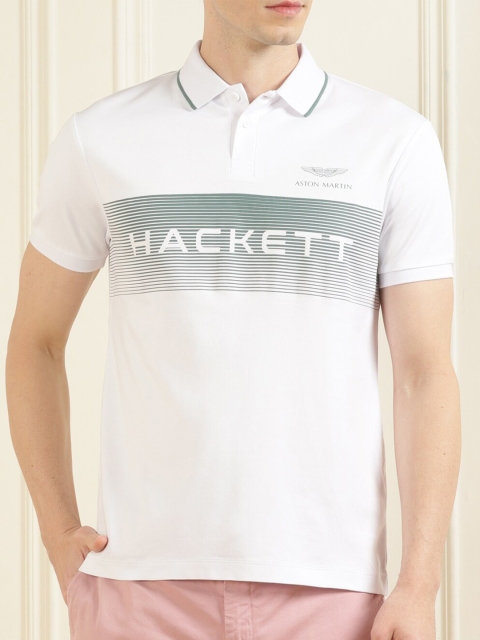 

HACKETT LONDON Men White Typography Printed Polo Collar Bohemian T-shirt