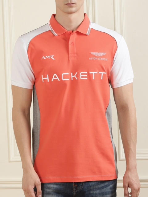 

HACKETT LONDON Men Pink Typography Colourblocked Polo Collar Applique T-shirt