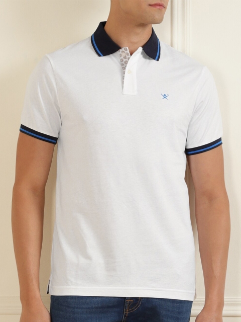 

HACKETT LONDON Men White & Navy Blue Striped Polo Collar T-shirt