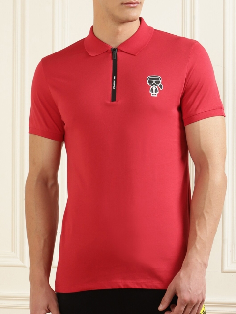 

Karl Lagerfeld Men Red Polo Collar T-shirt