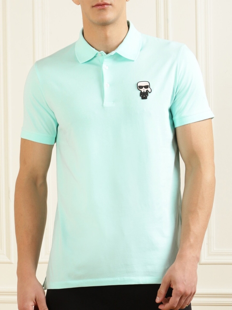 

Karl Lagerfeld Men Green Polo Collar Applique T-shirt