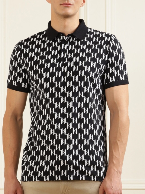 

Karl Lagerfeld Men Black Printed Polo Collar T-shirt