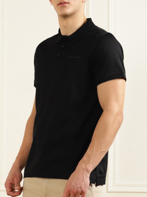 

Karl Lagerfeld Men Black Polo Collar T-shirt