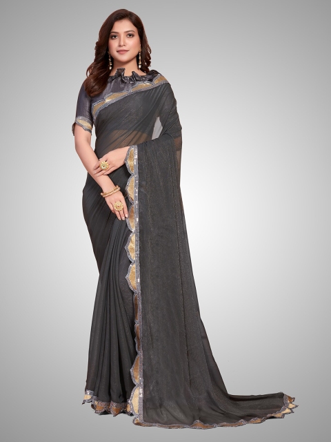 

Mitera Grey & Gold-Toned Embellished Sequinned Saree