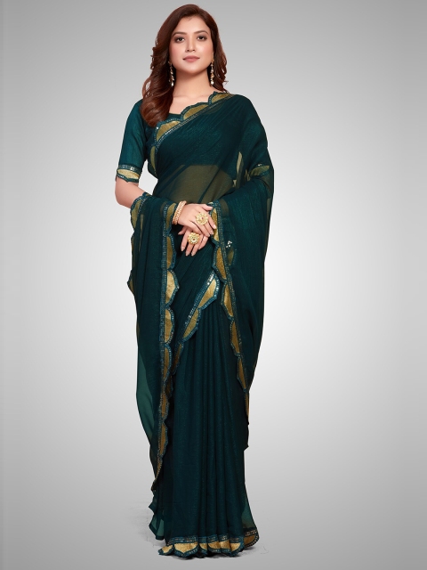

Mitera Green & Gold-Toned Embellished Sequinned Saree