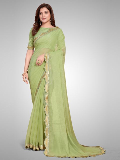 

Mitera Olive Green & Gold-Toned Sequinned Saree