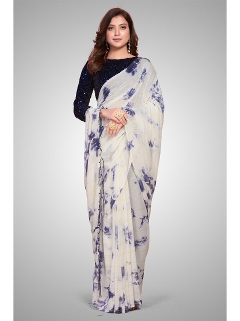 

Mitera White & Navy Blue Embellished Zari Ready to Wear Saree