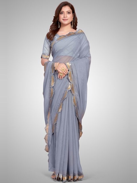 

Mitera Silver & Gold-Toned Embellished Saree