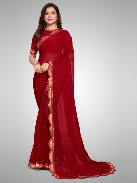 

Mitera Maroon & Gold-Toned Sequinned Saree