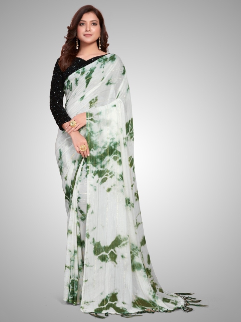 

Mitera White & Green Embellished Zari Saree