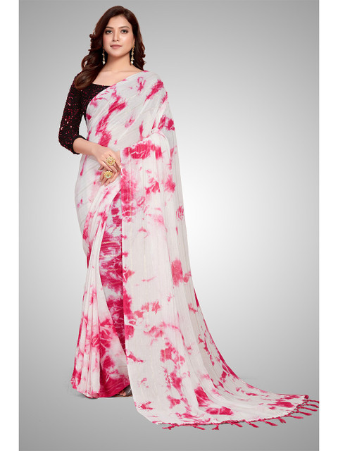 

Mitera White & Red Tie and Dye Saree